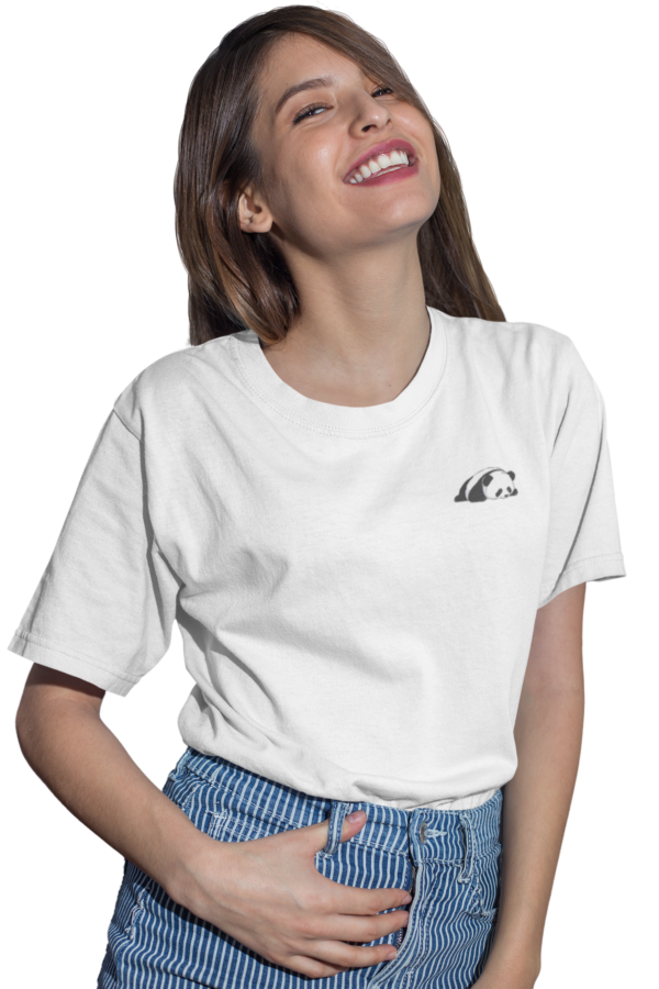 A MODEL WEARING A SLEEPY PANDA BAGGY T-SHIRT